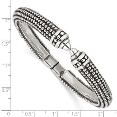 Sterling Silver Polished and Antiqued Beaded Hinged Bangle Bracelet QB1507