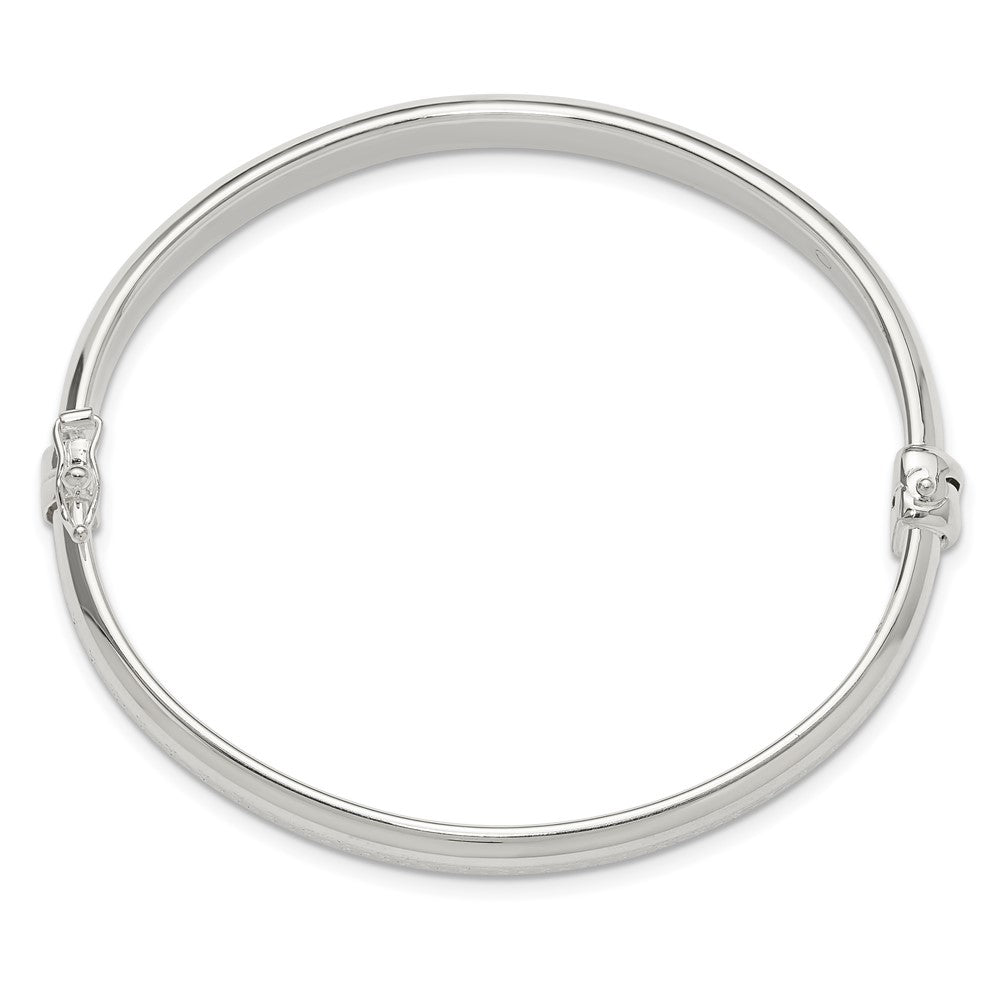 Sterling Silver Polished Textured Hinged Bangle Bracelet QB1511