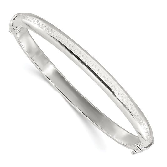 Sterling Silver Polished Textured Hinged Bangle Bracelet QB1511