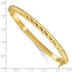 Sterling Silver Polished Gold-tone Textured Hinged Bangle Bracelet QB1512