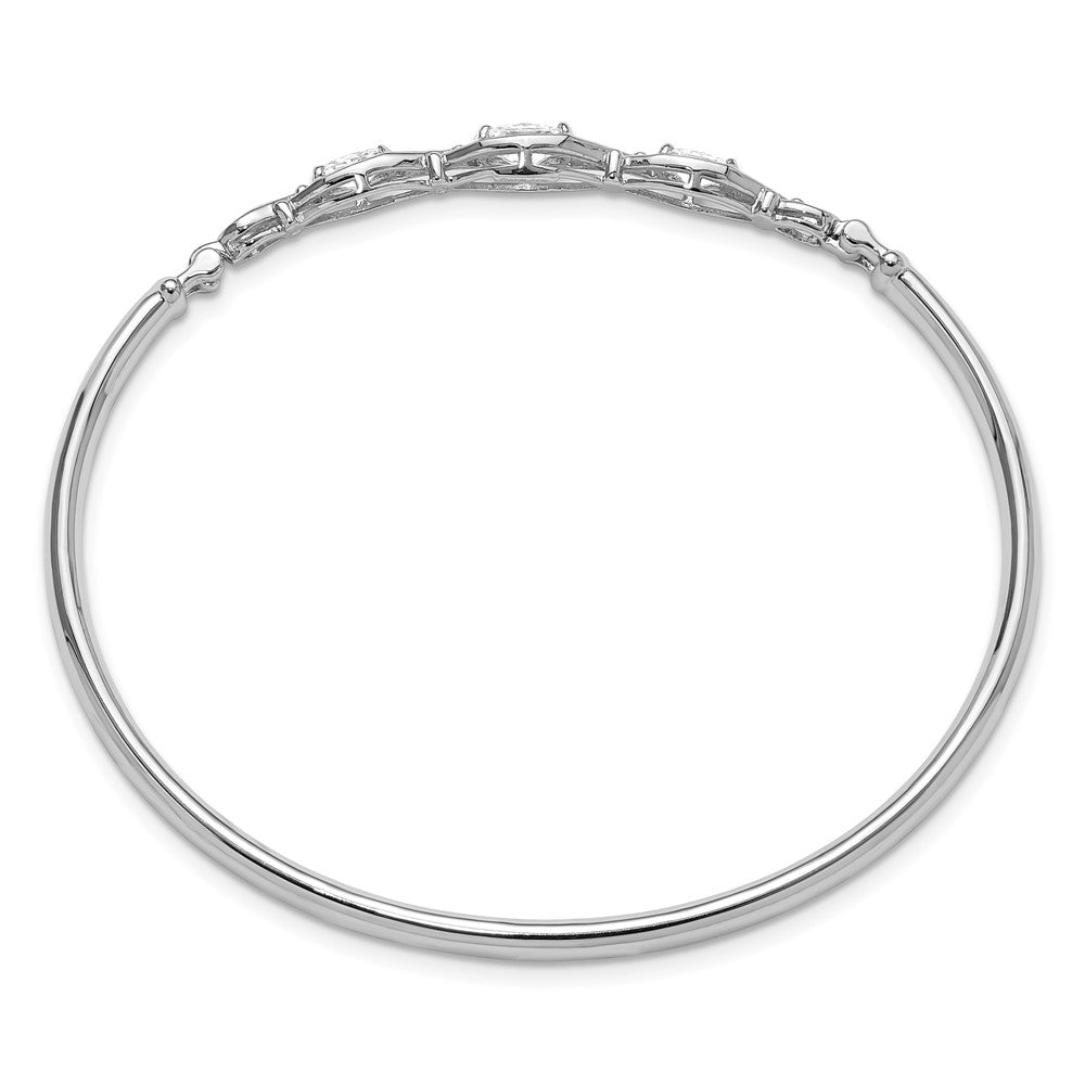 Sterling Silver Rhodium-plated Polished CZ Hook Closure Bangle Bracelet QB1538