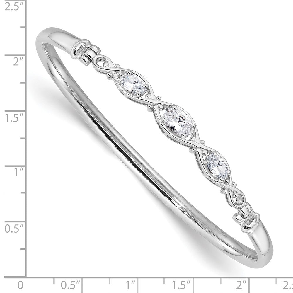 Sterling Silver Rhodium-plated Polished CZ Hook Closure Bangle Bracelet QB1538