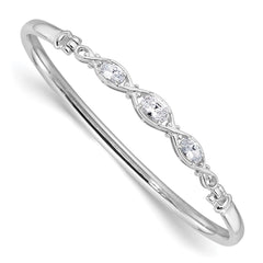 Sterling Silver Rhodium-plated Polished CZ Hook Closure Bangle Bracelet QB1538