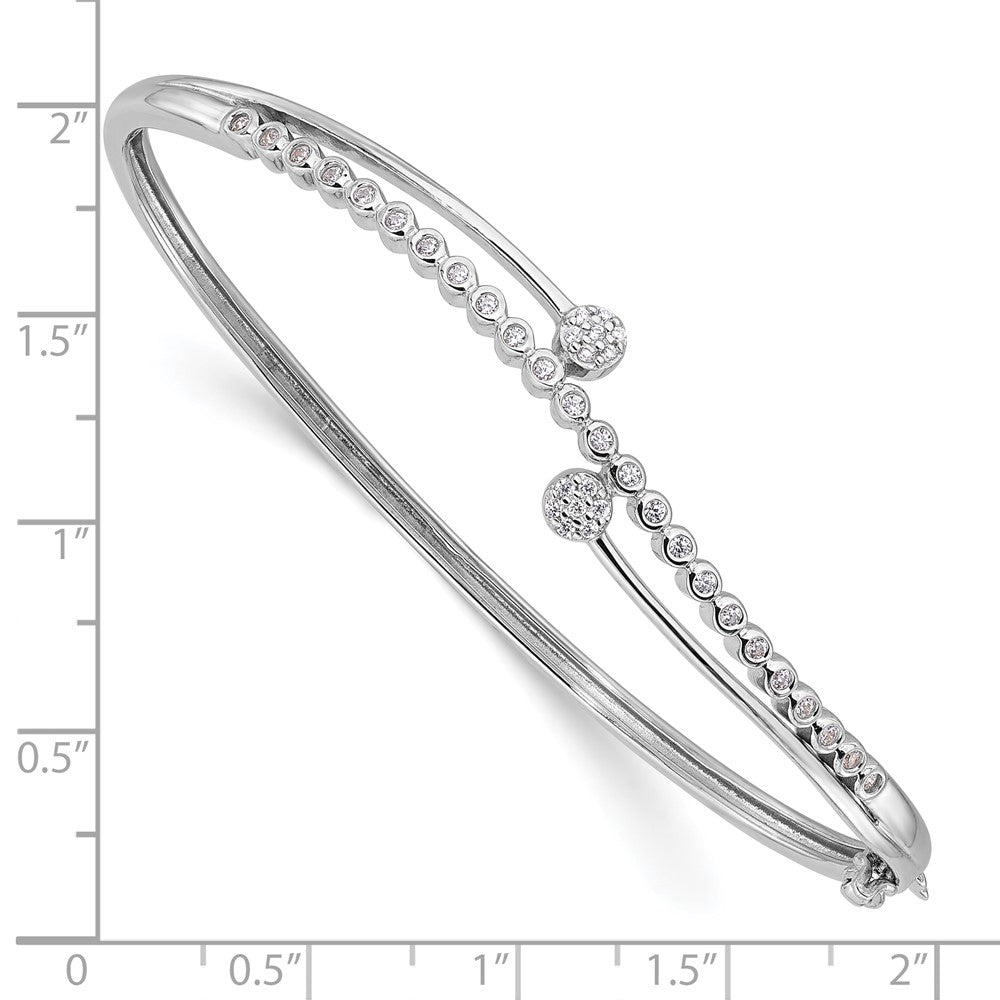 Sterling Silver Rhodium-plated Polished CZ Hinged Bangle Bracelet QB1540