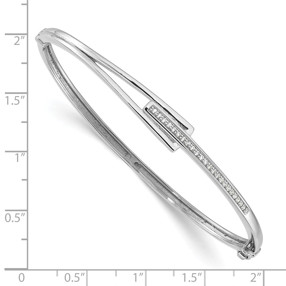 Sterling Silver Rhodium-plated Polished Fancy CZ Hinged Bangle QB1541