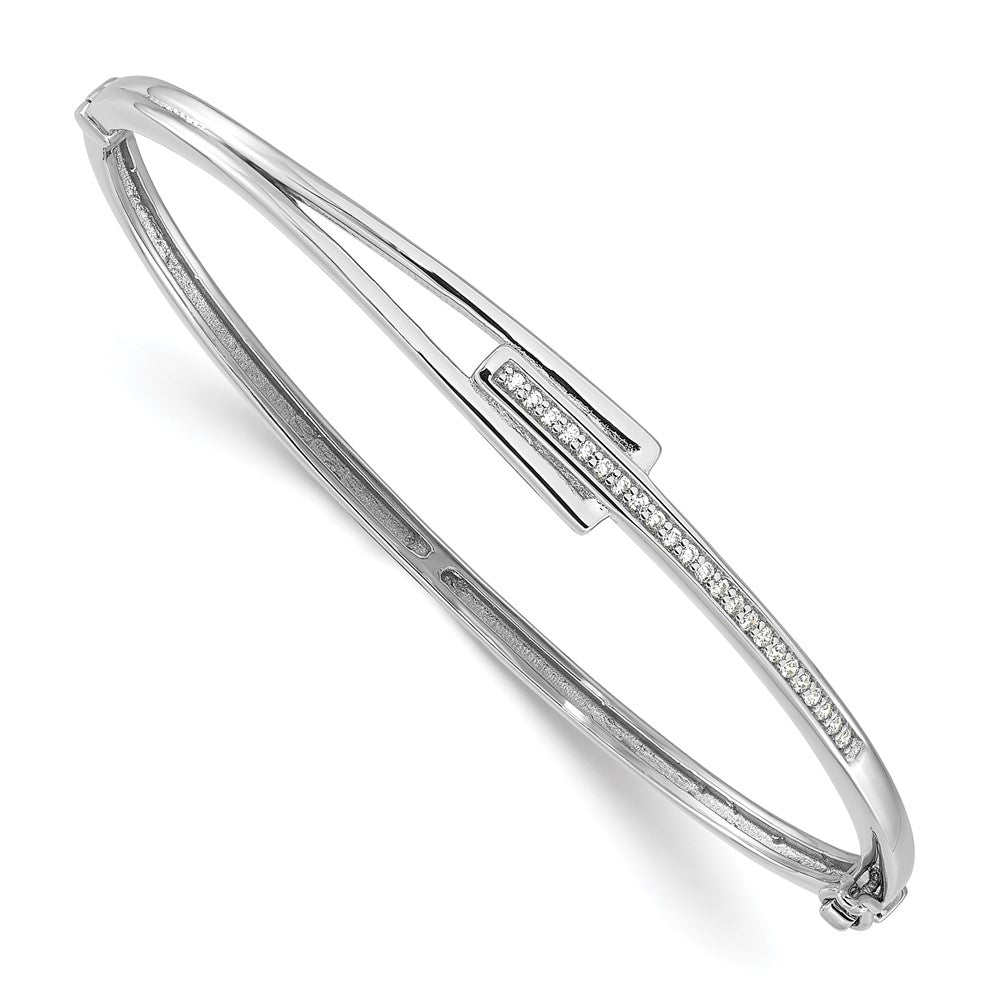 Sterling Silver Rhodium-plated Polished Fancy CZ Hinged Bangle QB1541