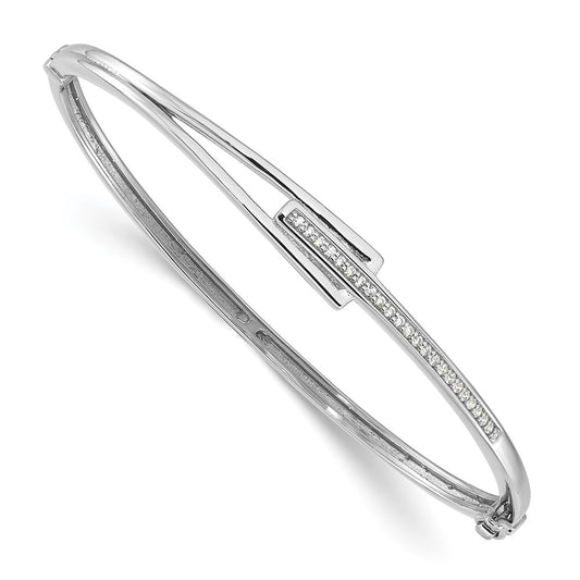 Sterling Silver Rhodium-plated Polished Fancy CZ Hinged Bangle QB1541