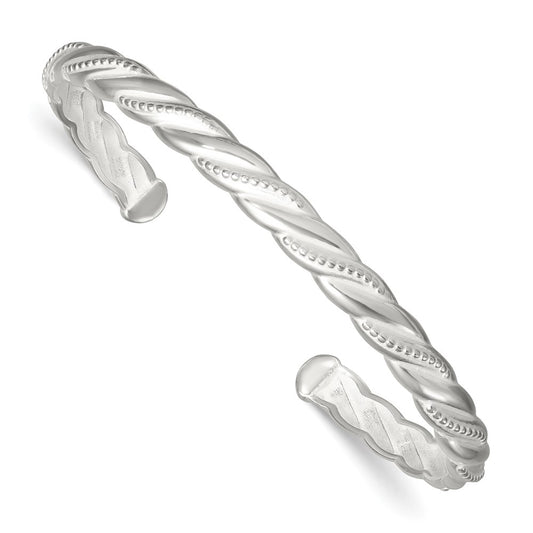 Sterling Silver Polished and Textured Twisted Cuff Bangle Bracelet QB1563