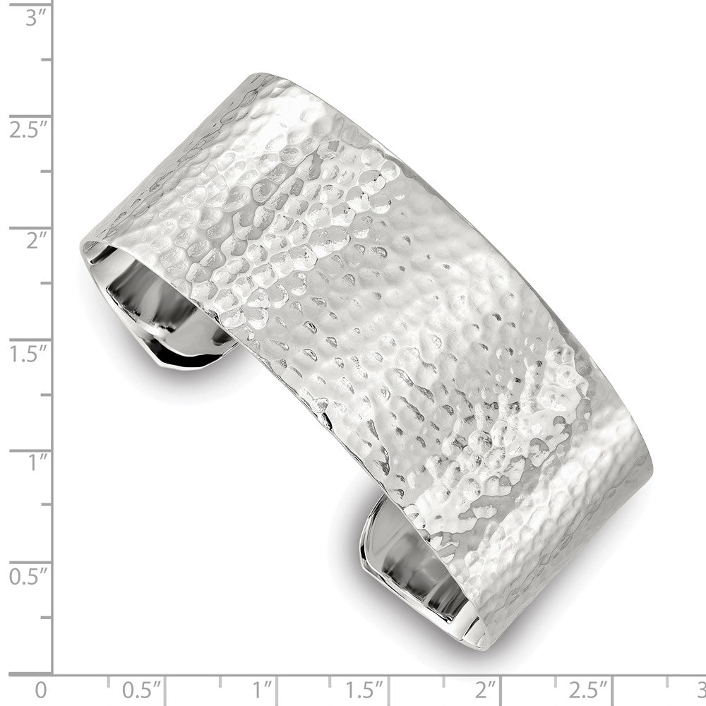 Sterling Silver Polished 25mm Flat Hammered Cuff Bangle QB1564