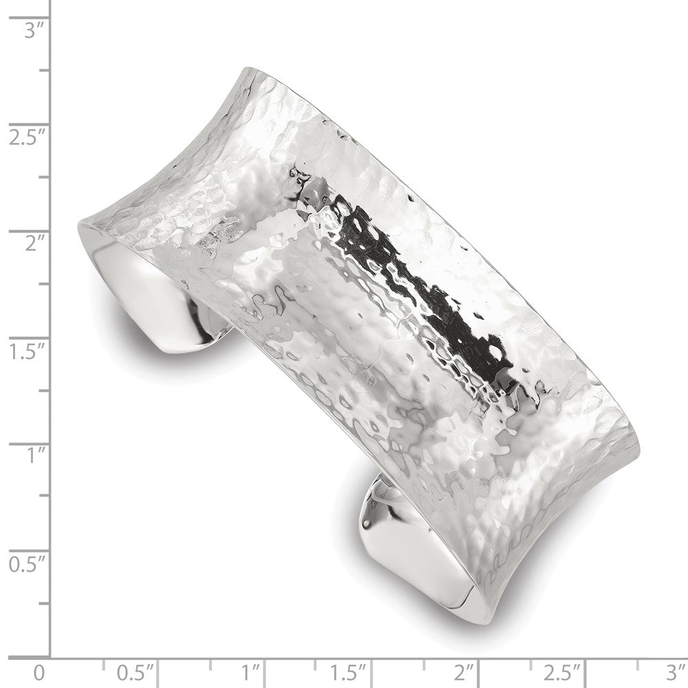 Sterling Silver Polished 25mm Concave Hammered Cuff Bangle QB1567