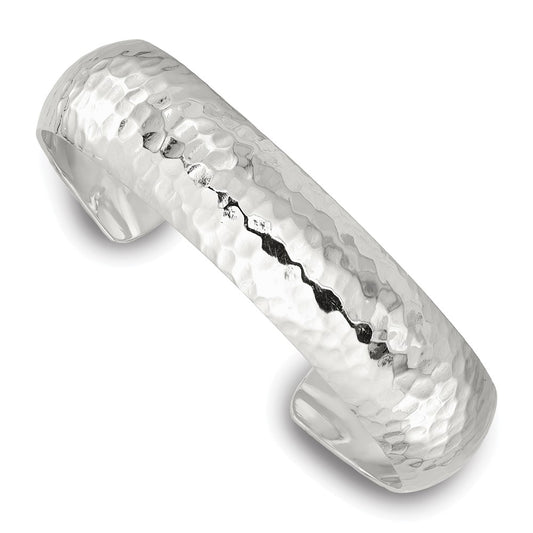 Sterling Silver Polished 15mm Domed Hammered Cuff Bangle QB1570
