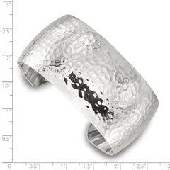 Sterling Silver Polished 30mm Domed Hammered Cuff Bangle QB1573