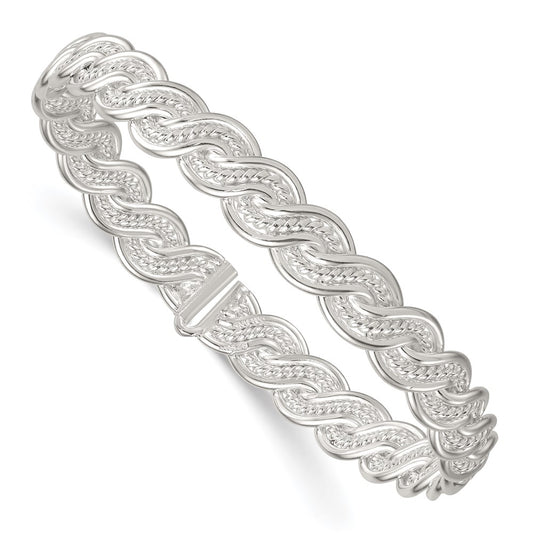 Sterling Silver Polished Twisted and Woven Flexible Bangle QB1584