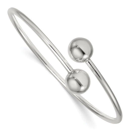 Sterling Silver Polished Ball Ends Flexible Cuff Bangle QB1586
