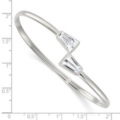 Sterling Silver Polished Tapered Baguette CZ Cuff Bangle QB1589