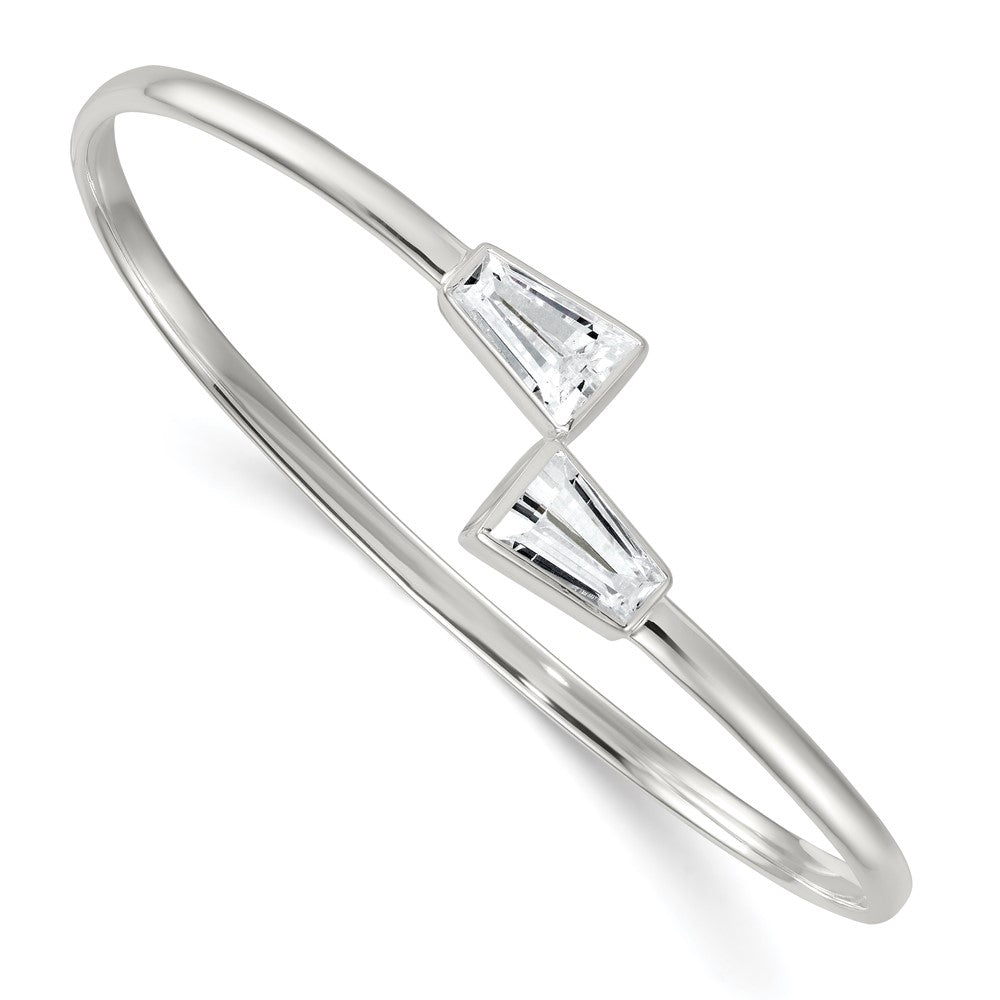 Sterling Silver Polished Tapered Baguette CZ Cuff Bangle QB1589