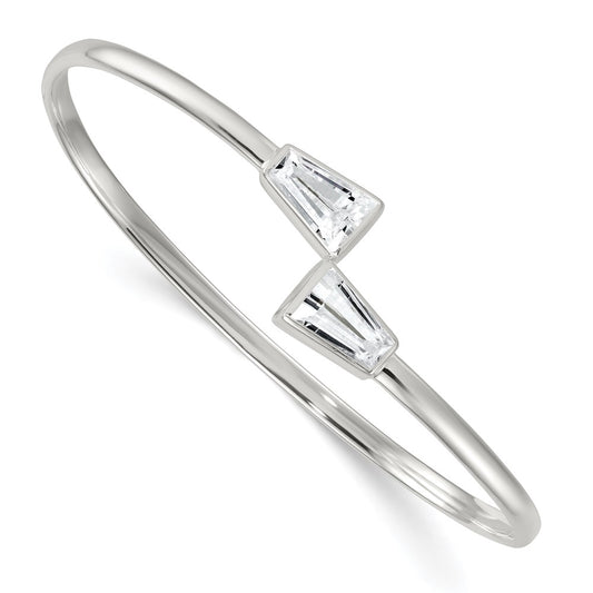 Sterling Silver Polished Tapered Baguette CZ Cuff Bangle QB1589