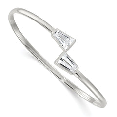 Sterling Silver Polished Tapered Baguette CZ Cuff Bangle QB1589