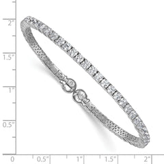 Sterling Silver Rhodium-plated Polished CZ Star Flexible Cuff Bangle Bracelet QB1592