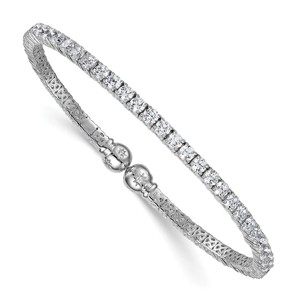 Sterling Silver Rhodium-plated Polished CZ Star Flexible Cuff Bangle Bracelet QB1592