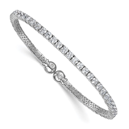 Sterling Silver Rhodium-plated Polished CZ Star Flexible Cuff Bangle Bracelet QB1592