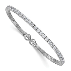 Sterling Silver Rhodium-plated Polished CZ Star Flexible Cuff Bangle Bracelet QB1592