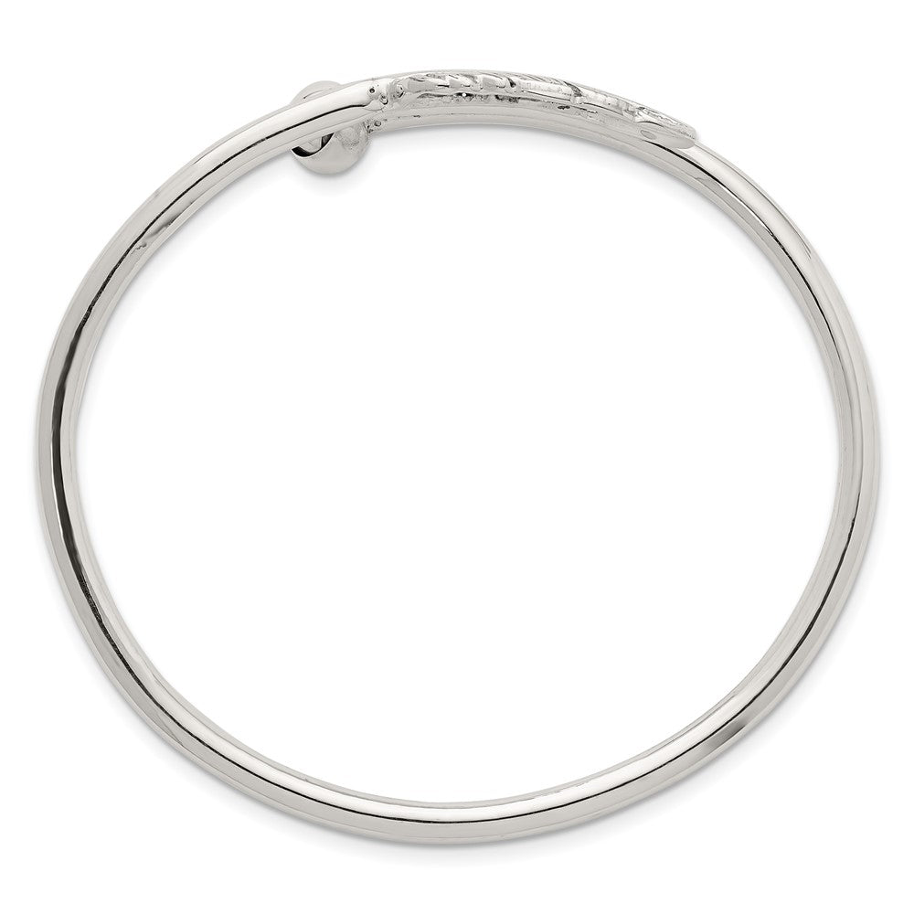 Sterling Silver Polished and Grooved Feather Bypass Cuff Bangle QB1597