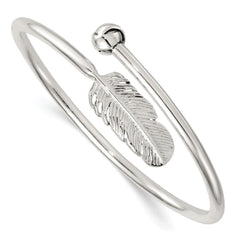 Sterling Silver Polished and Grooved Feather Bypass Cuff Bangle QB1597