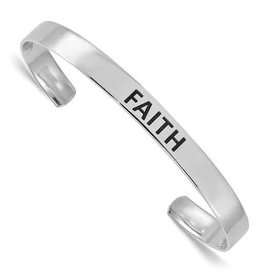 Sterling Silver Rhodium-plated Polished Enameled FAITH Cuff Bangle QB1598