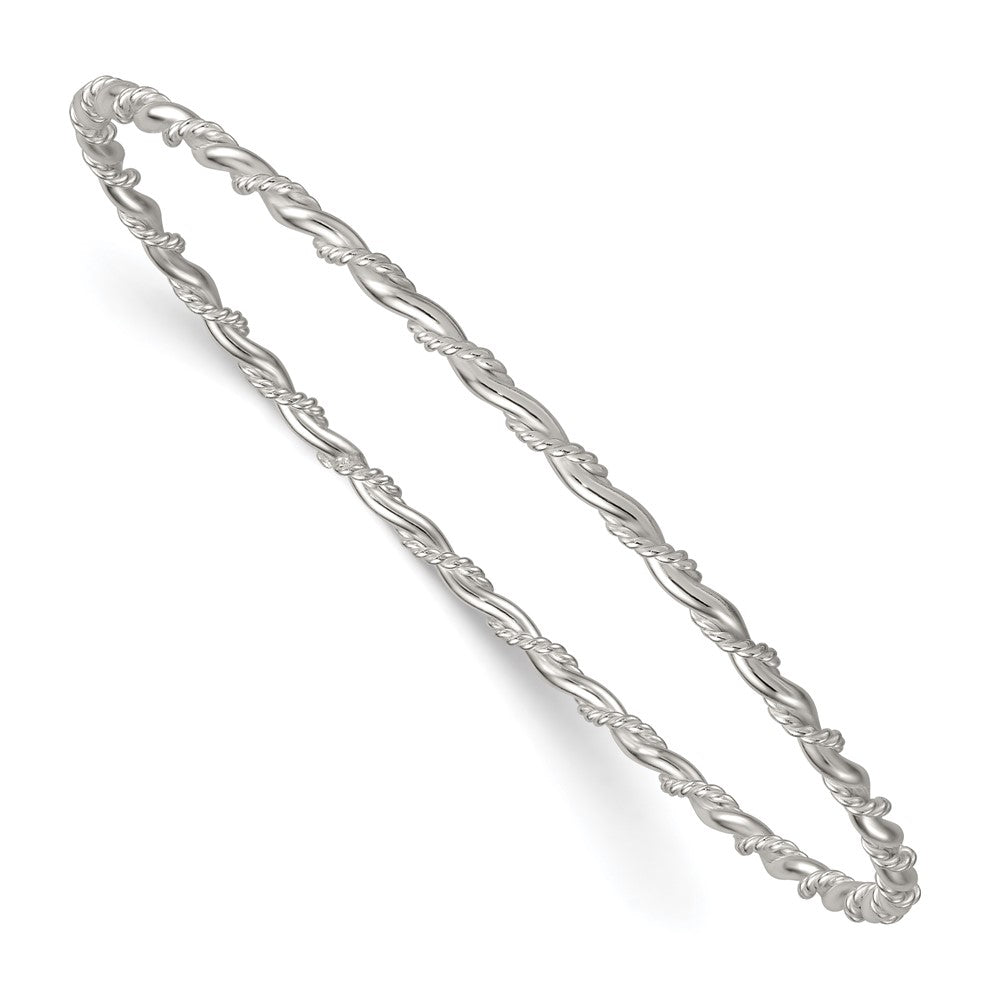 Sterling Silver Polished and Twisted 2.5mm Slip-on Bangle Bracelet QB1603