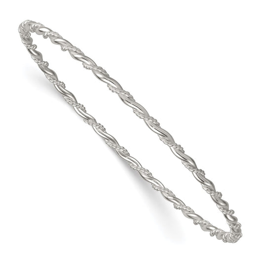 Sterling Silver Polished and Twisted 2.5mm Slip-on Bangle Bracelet QB1603