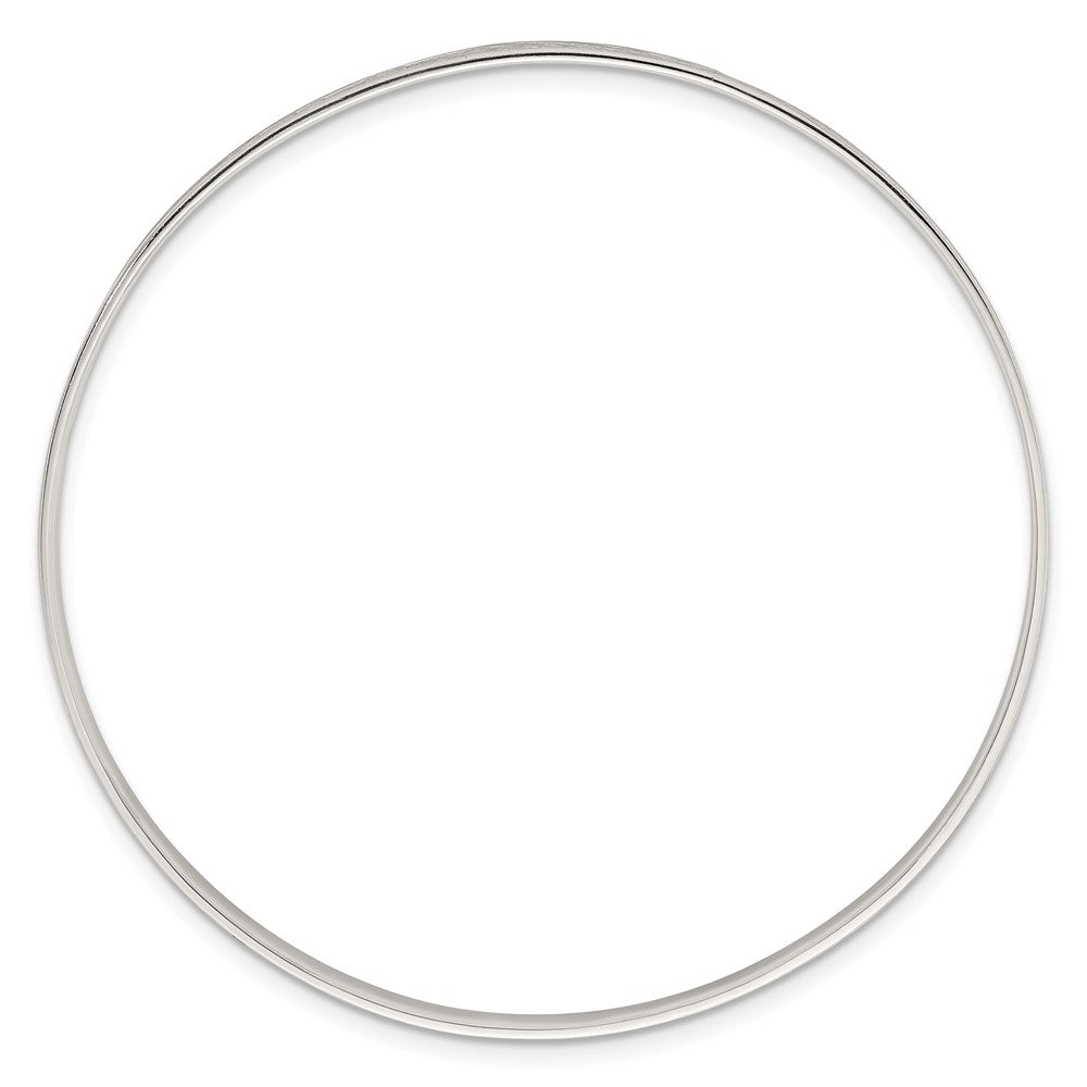 Sterling Silver Polished Textured 4.00mm Floral Pattern Slip-on Bangle Bracelet QB1605