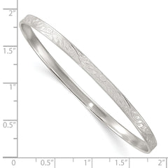 Sterling Silver Polished Textured 4.00mm Floral Pattern Slip-on Bangle Bracelet QB1605