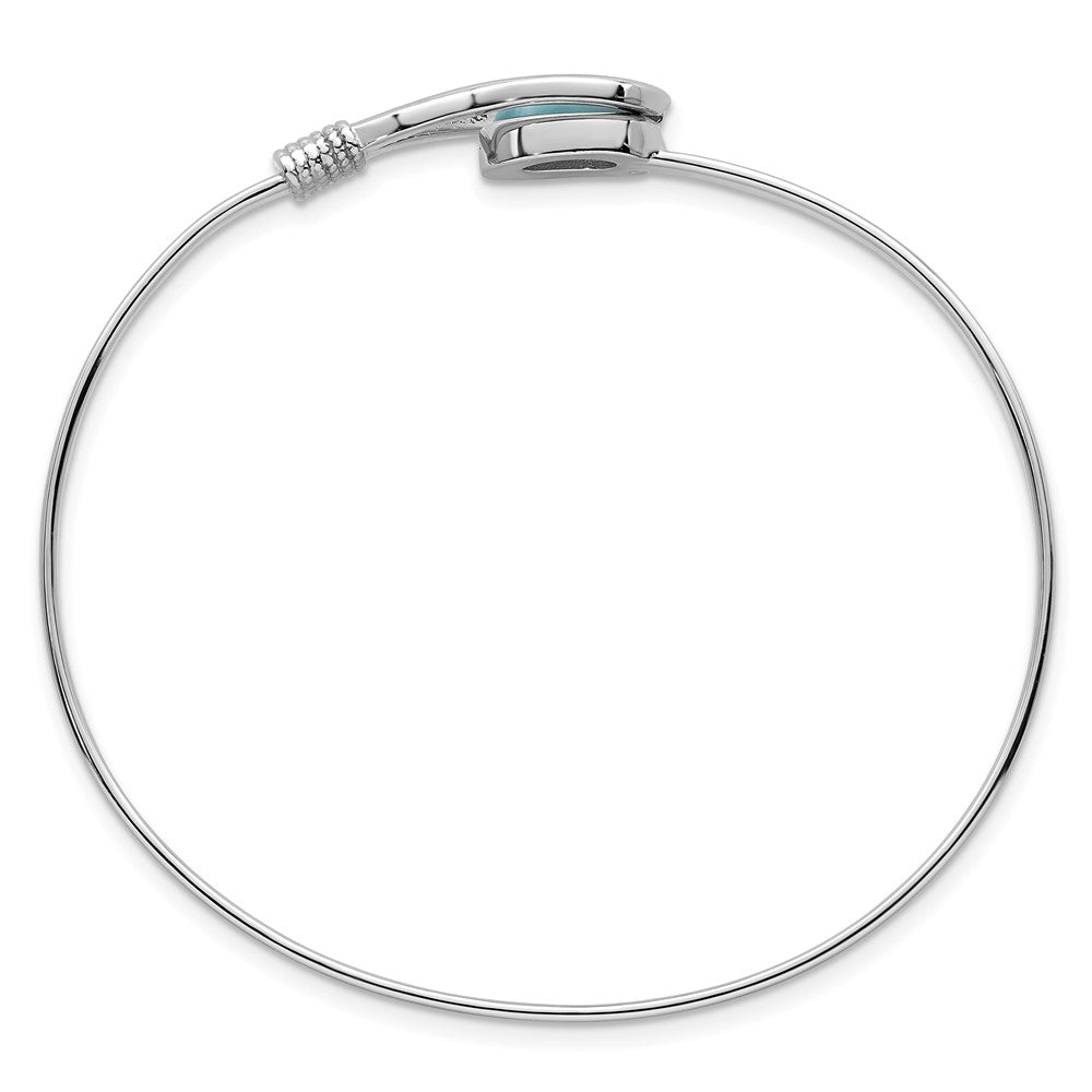 Sterling Silver Rhodium-plated Polished and Textured Larimar Cabochon Flexible Bangle QB1606