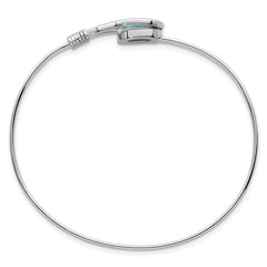 Sterling Silver Rhodium-plated Polished and Textured Larimar Cabochon Flexible Bangle QB1606