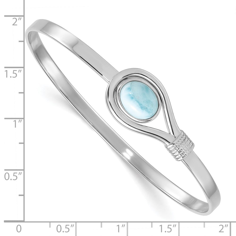 Sterling Silver Rhodium-plated Polished and Textured Larimar Cabochon Flexible Bangle QB1606