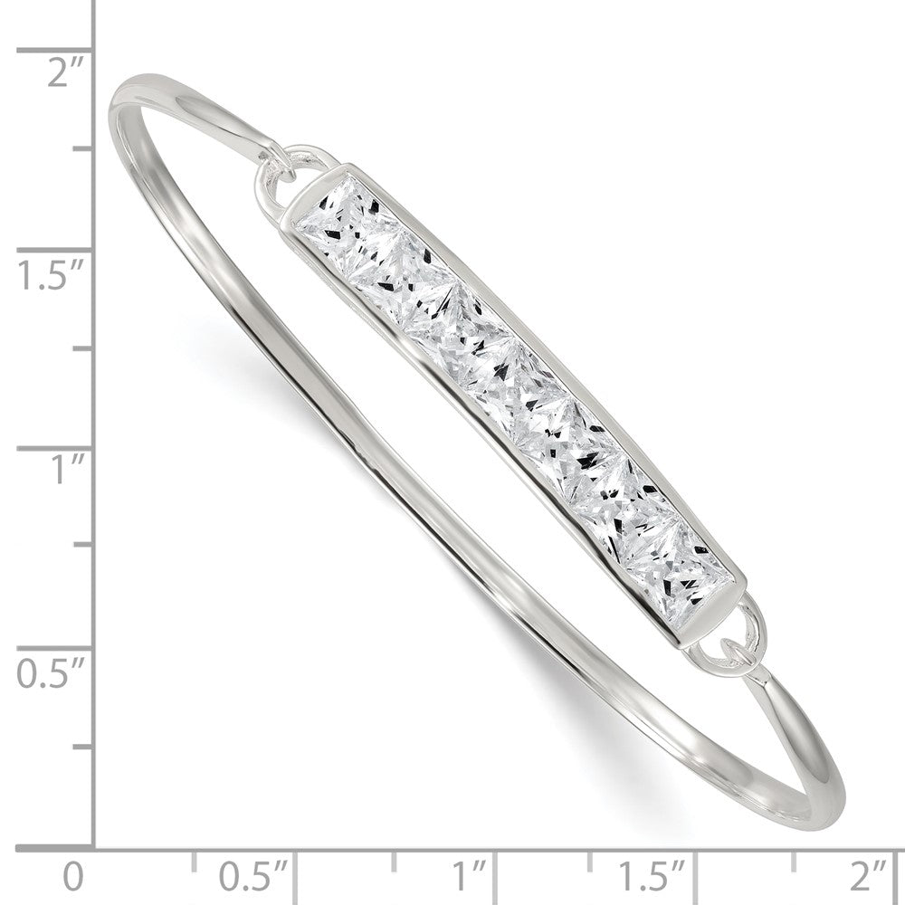 Sterling Silver Polished Square CZ Bar Bangle QB1610