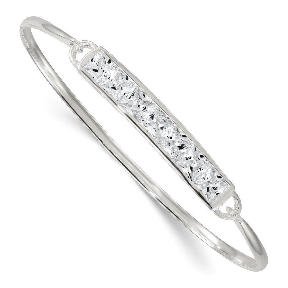 Sterling Silver Polished Square CZ Bar Bangle QB1610