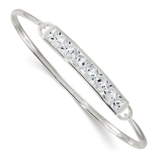 Sterling Silver Polished Square CZ Bar Bangle QB1610
