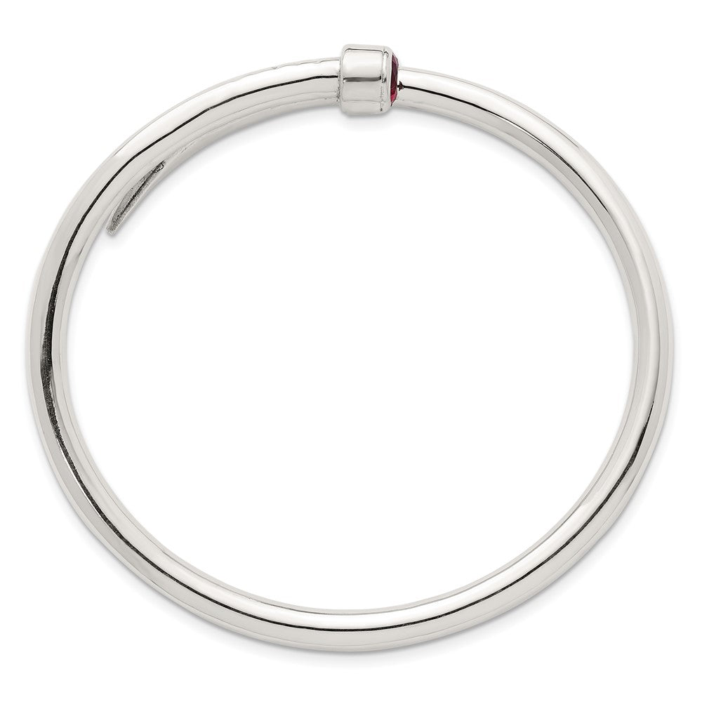 Sterling Silver Polished Red CZ Slip On Expandable Bangle QB1612