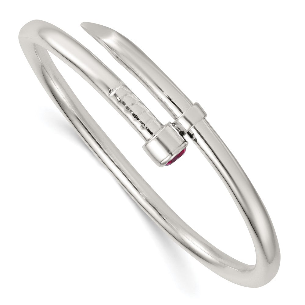 Sterling Silver Polished Red CZ Slip On Expandable Bangle QB1612