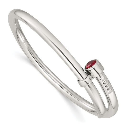 Sterling Silver Polished Red CZ Slip On Expandable Bangle QB1612