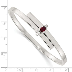 Sterling Silver Polished Oval Red CZ Slip On Expandable Bangle QB1613