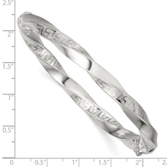 Sterling Silver Polished Textured and Twisted 6.50mm Greek Key Hinged Bangle QB1618