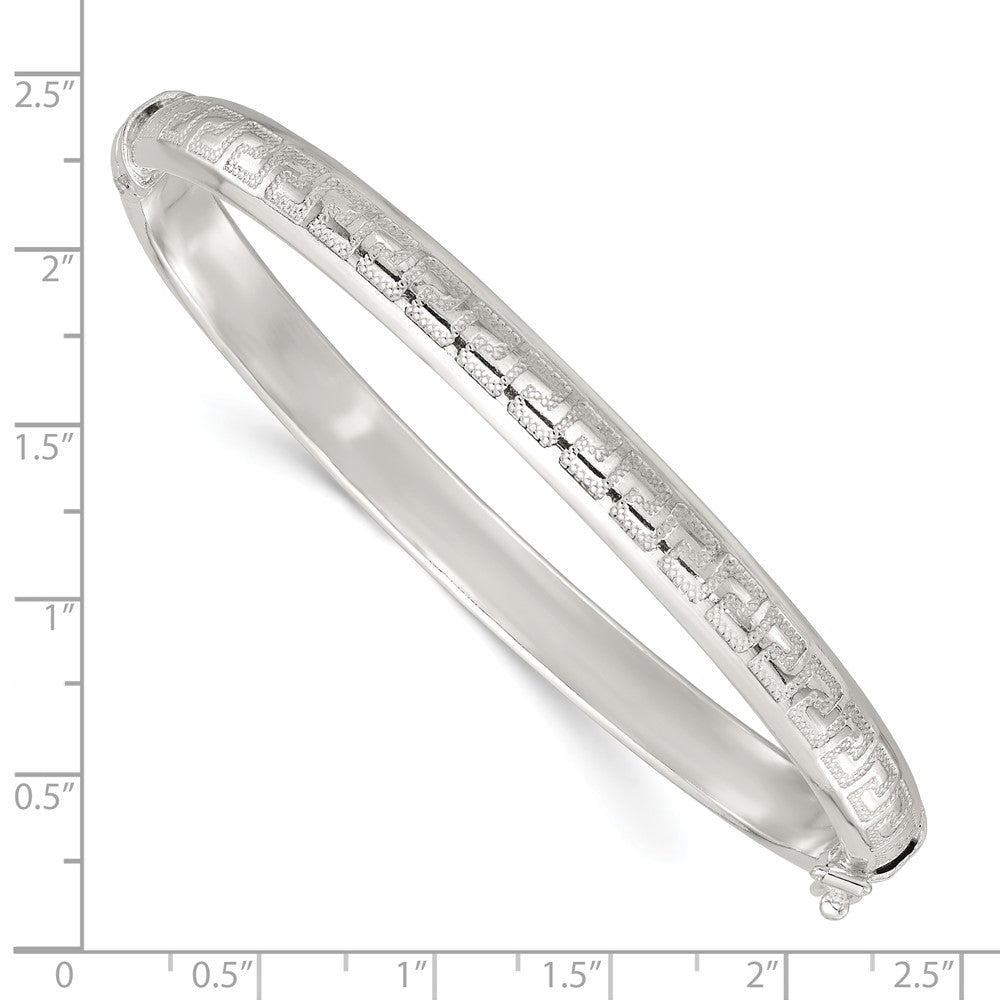 Sterling Silver Polished and Textured 6.50mm Greek Key Hinged Bangle QB1619