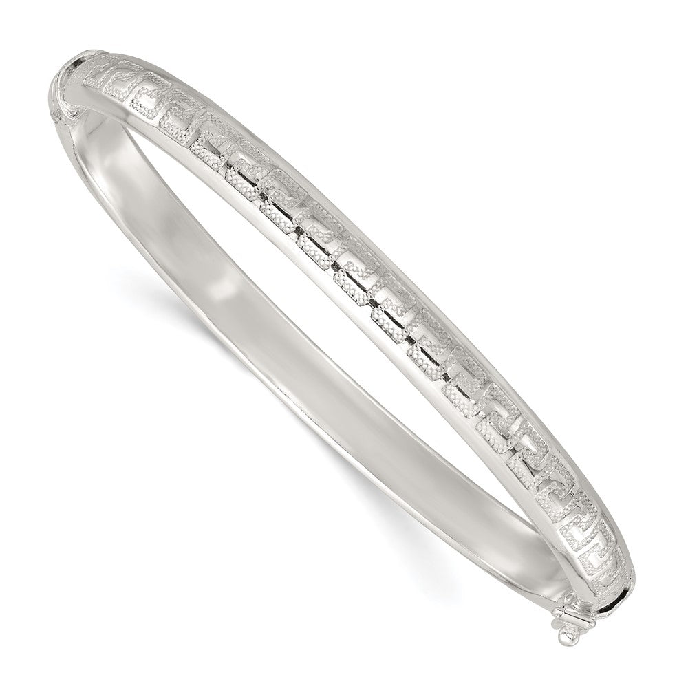 Sterling Silver Polished and Textured 6.50mm Greek Key Hinged Bangle QB1619
