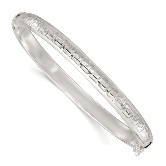 Sterling Silver Polished and Textured 6.50mm Greek Key Hinged Bangle QB1619