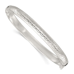 Sterling Silver Polished and Textured 6.50mm Greek Key Hinged Bangle QB1619