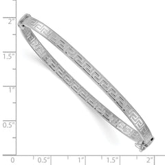 Sterling Silver Rhodium-plated Polished Textured Greek Key 4.00mm Hinged Bangle QB1620