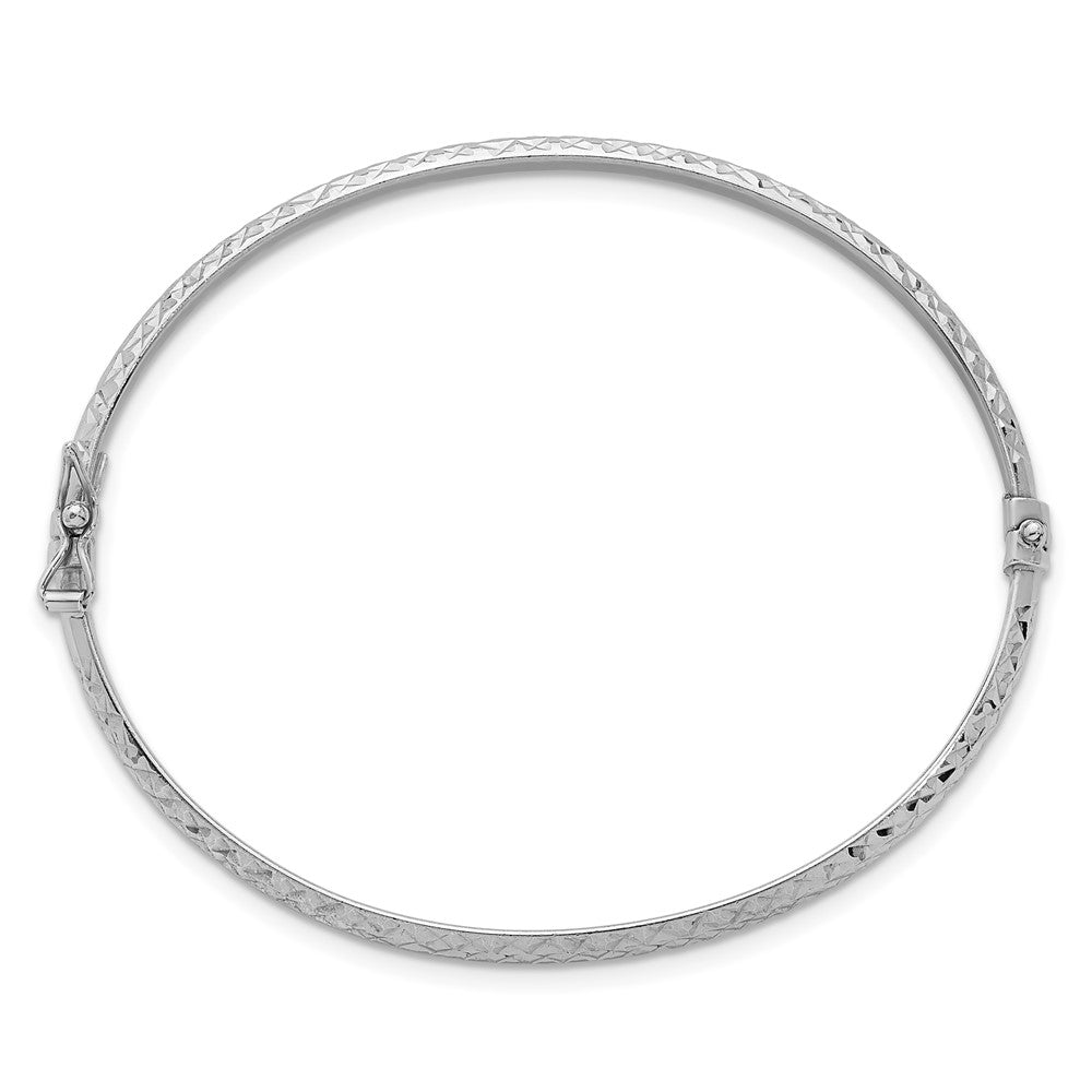 Sterling Silver Rhodium-plated Polished and Diamond-cut 4.00mm Hinged Bangle QB1621